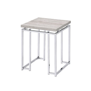 English Elm Square End Table Natural Oak Top with Chrome Sled Base — Contemporary Accent Table for Living Rooms, Compact & Durable B016P314060