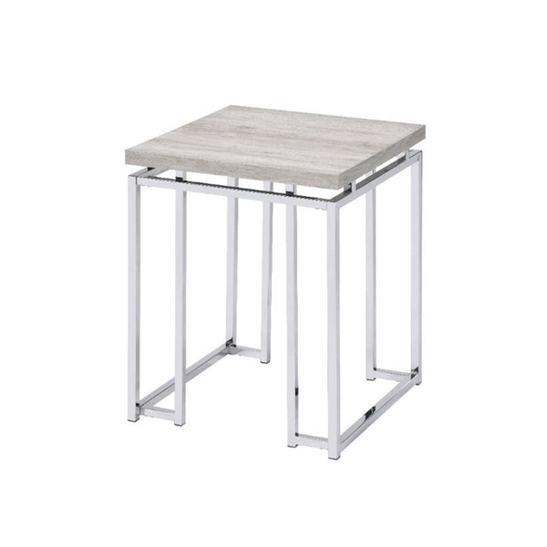 English Elm Square End Table Natural Oak Top with Chrome Sled Base — Contemporary Accent Table for Living Rooms, Compact & Durable B016P314060