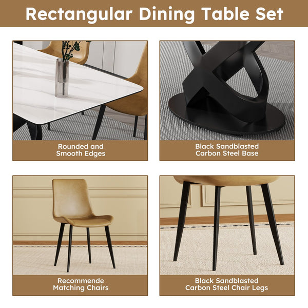 English Elm 71" Modern Luxury Dining Table With Sintered Stone Top & Carbon Steel Base For Elegant Entertaining W2699S00023