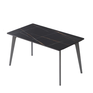 English Elm 55.12" Modern Artificial Stone Dining Table With Dark Grey Metal Legs - Seats 6 For Stylish Gatherings W1535S00519