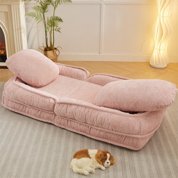 English Elm Human Dog Bed Lazy Sofa Couch 5-Position Adjustable Foldable Seat for Compact Living Spaces Pink W2108P193239