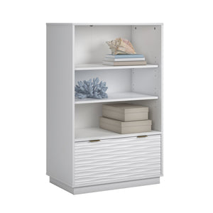 English Elm Bookcase With Drawer - Elegant White Finish, Gold Accents, Adjustable Shelves & Compact Design For Storage B356P402657