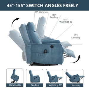 English Elm Beige Chenille Power Lift Recliner with Massage Heat and Usb for Senior Comfort Blue W1803P364113