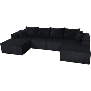 English Elm 6-Piece Modular U-Shaped Sectional Sofa with Chaise Convertible Corduroy Comfort and Secure Base Black W3163S00040