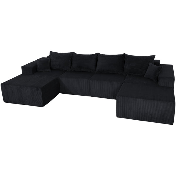 English Elm 6-Piece Modular U-Shaped Sectional Sofa with Chaise Convertible Corduroy Comfort and Secure Base Black W3163S00040