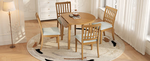 English Elm 5-piece Round Folding Dining Set with Mdf Table and Upholstered Chairs for Small Spaces Light Brown N752S0010618A