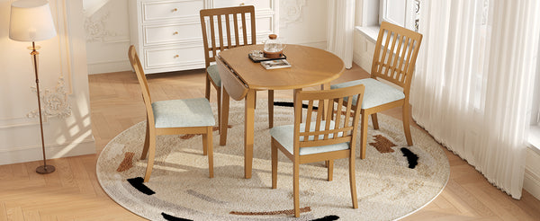 English Elm 5-piece Round Folding Dining Set with Mdf Table and Upholstered Chairs for Small Spaces Light Brown N752S0010618A