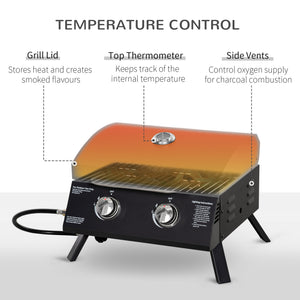 English Elm Outsunny Dual Burner Propane Tabletop Grill Foldable Portable Outdoor Bbq with Lid W2225P174289