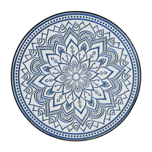 English Elm Outdoor Mosaic Ceramic Tile Round Side Table with Curved Wrought Iron Patio Accent Black,Blue,White N773P365597B