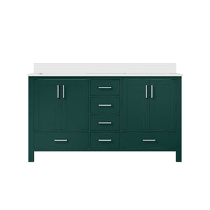 English Elm Green Double Bath Vanity 60in W x 22in D with Cultured Marble Top, Solid Wood, Soft-Close Drawers B2731P259095