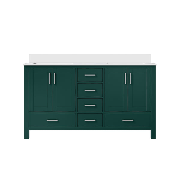 English Elm Green Double Bath Vanity 60in W x 22in D with Cultured Marble Top, Solid Wood, Soft-Close Drawers B2731P259095