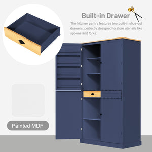 English Elm Topmax Freestanding Pantry Cabinet Blue Mdf with Drawers Door Shelves SP000046AAC