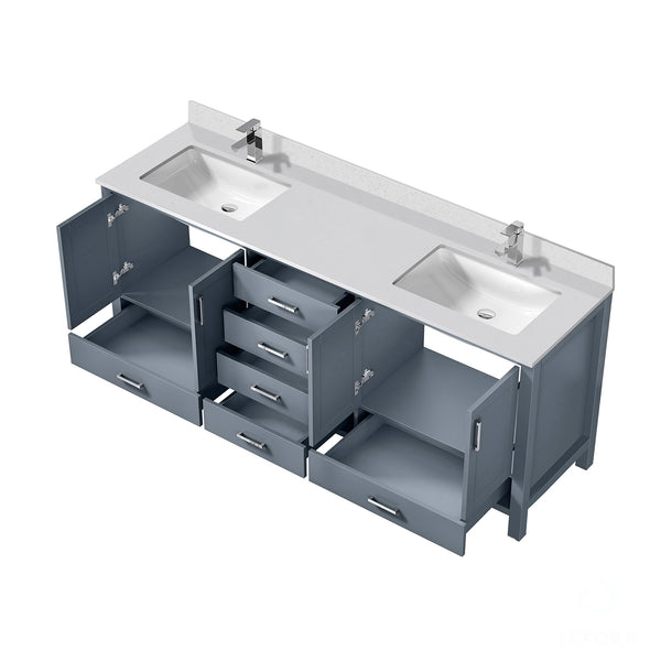 English Elm Dark Grey 80" Double Bath Vanity with White Quartz Top, Soft-Close Drawers, Chrome Faucet Set B2731P259128