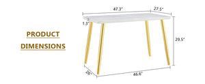 English Elm Modern Marble Look Glass Top Dining Table with Gold Tapered Legs Seats Six W1151S04622