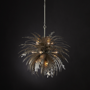 Abyssinia Chandelier - Nature-Inspired Wrought Iron Design with Adjustable Height & Silver Leaf Finish