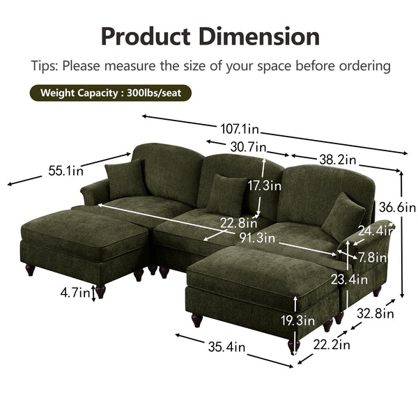 English Elm Classic Comfy Modular U-Shape Sectional Sofa - Elegant Chenille Couch With Flared Arms & Versatile Design W3041S00268