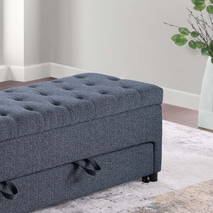 English Elm Contemporary Tufted Bouclé Storage Ottoman with Hidden Compartment and Smooth Pull-Out Drawer Bench Blue Gray 61 L x 20 W x 17 H B011P370882