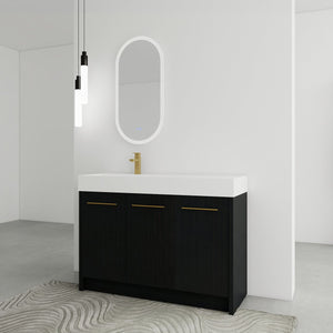 English Elm 48 Inch Freestanding Bathroom Vanity With Integrated Resin Sink & Soft-Close Doors For Storage Solutions W999S00264