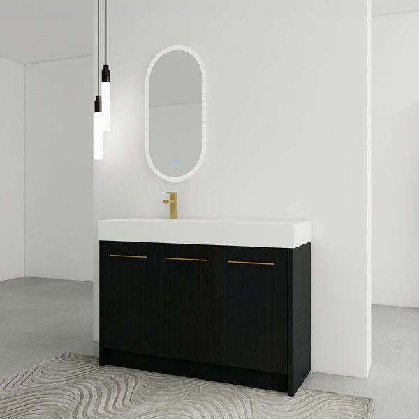 English Elm 48 Inch Freestanding Bathroom Vanity With Integrated Resin Sink & Soft-Close Doors For Storage Solutions W999S00264