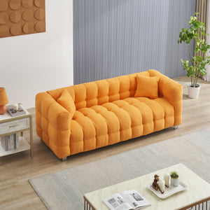English Elm 80-Inch Orange Teddy Fleece Sofa with 2 Throw Pillows, Solid Wood Frame, Metal Legs, 500lb Capacity W1278P173376