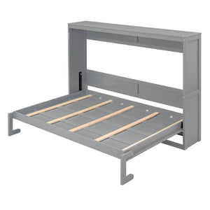 English Elm Queen Murphy Wall Bed with Dual Piston Mechanism Space Saving Mdf Cabinet Frame Gray LP000665AAE-2