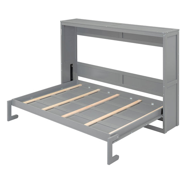 English Elm Queen Murphy Wall Bed with Dual Piston Mechanism Space Saving Mdf Cabinet Frame Gray LP000665AAE-2