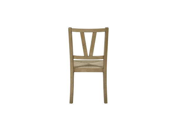 English Elm Slat Slat Back Chair with Cashew Hickory Veneer, Rattan Seat and Removable Tie-On Cushion Set of 2 Light Tan 39.75 L x 26.5 W x 14.75 H B2699P383811