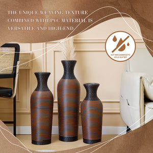 English Elm Desktop PVC Vase Set of 3 Decorative Tall Floor and Table Vases—Modern Durable Artful Accents for Home Black+Brown W2796P261490