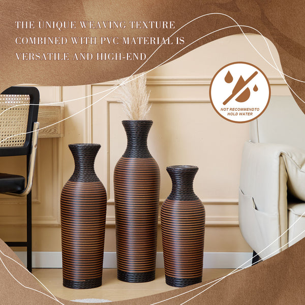 English Elm Desktop PVC Vase Set of 3 Decorative Tall Floor and Table Vases—Modern Durable Artful Accents for Home Black+Brown W2796P261490
