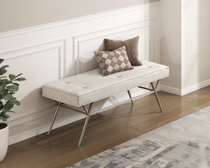 English Elm Contemporary Plush Chenille Upholstered Bench with X-Frame Metal Base, 48" Seat, Modern Entryway Seating Beige,Champagne 50.5 L x 19.25 W x 11.75 H B011P361970