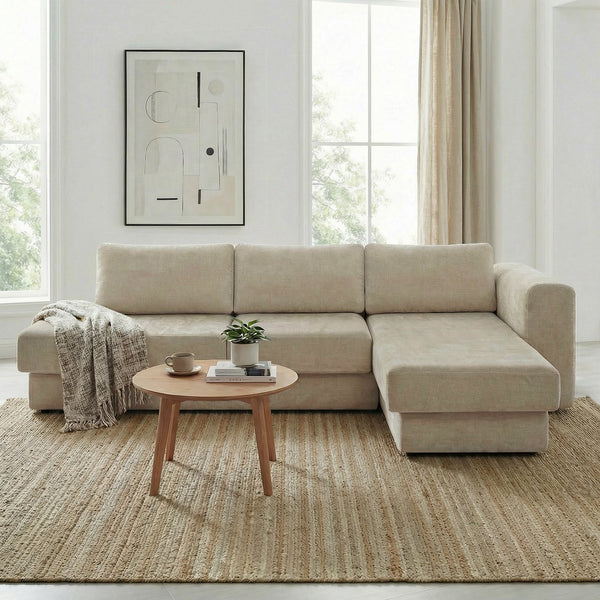 English Elm L-shaped Chenille Sectional Sofa with Deep Modular Seating and Layered Cushion Comfort Brown N763S000090D
