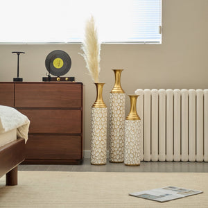 English Elm Floor Modern Metal Vase Set Of 3 – Luxe White With Gold Accents For Stylish Home Décor & Elegance W2796P255600