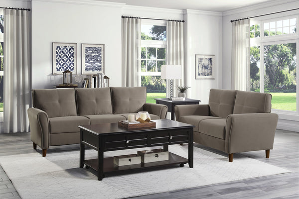 English Elm Brown Velvet Dunleith Loveseat with Tufted Plush Seatbacks, Flared Arms & Solid Wood Frame — Modern Comfort B011P204891