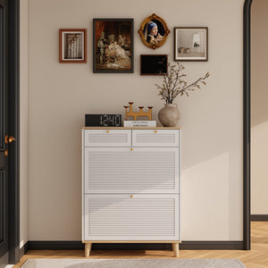 English Elm Shoes Storage Cabinet Slim Flip Door Entryway Organizer with Natural Wood Legs 16 Pairs W3166P266365