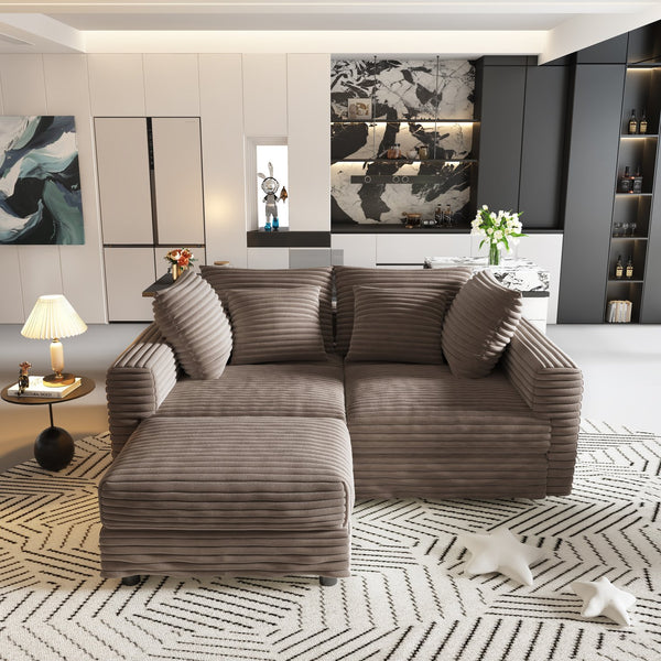 English Elm 102.4" Plush Corduroy 4-Seat Sofa - Modern Cloud Couch With Movable Ottoman & Deep Cushions For Comfort W1885S00132