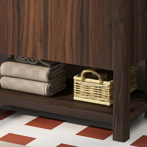 English Elm Christopher Knight Home® - 36" Modern Wall-Mounted Bathroom Vanity with Ceramic Sink, Soft-Close Doors, Fluted Accent & Open Shelves Antique brown N817P245321B