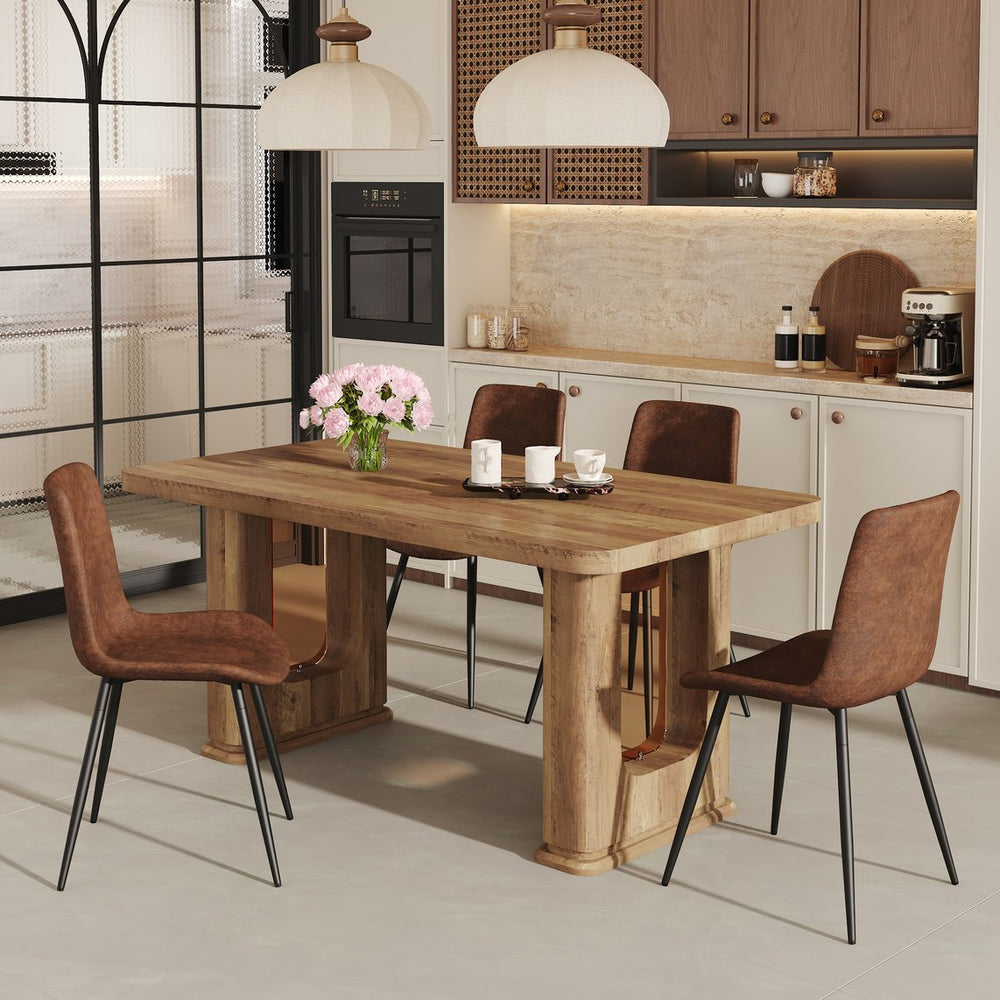 English Elm Table and Chair Set 5 Piece Wood Grain Top with Brown Techno Fabric Dining Seats W1151S04344