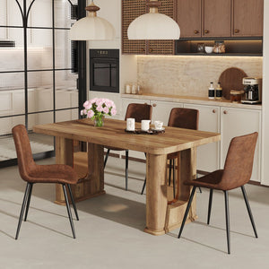 English Elm Table and Chair Set 5 Piece Wood Grain Top with Brown Techno Fabric Dining Seats W1151S04344