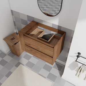 English Elm 30" Wall Mounting Bathroom Vanity Cabinet with Adjustable Side Shelf, Soft-Close 2/3 Drawers, Water-Resistant Plywood Brown Oak W999P193006