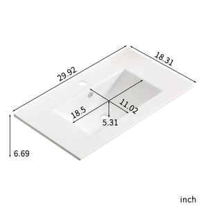 English Elm 30 Inch Ceramic Integrated Vanity Sink Top Glossy White Oval Basin with Overflow W3402P324603