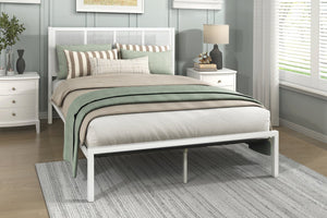 English Elm 1pc Eastern King Platform Bed White Metal Faux Cane Headboard Coastal Bedroom B011P214038