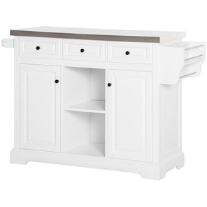 English Elm HOMCOM Stainless Steel Top Rolling Kitchen Island Cart with Drawers, Spice Rack, Cabinets, White W2225P200673