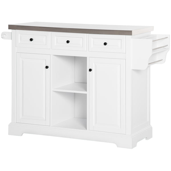 English Elm HOMCOM Stainless Steel Top Rolling Kitchen Island Cart with Drawers, Spice Rack, Cabinets, White W2225P200673