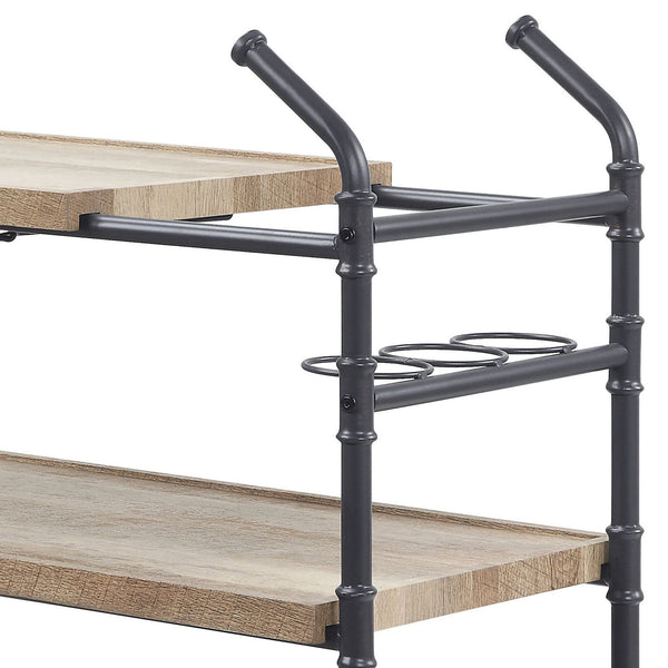 English Elm Oak Industrial Rustic Serving Cart with Stemware Racks, Locking Wheels & Ample Storage Space B062P186435