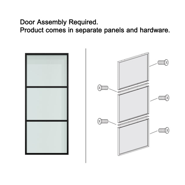 English Elm 30 in Matte Black Steel Sliding Barn Door Frosted Glass Privacy Panel with Hardware B2763P483195
