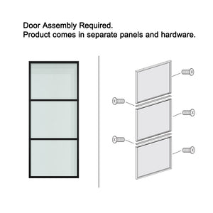 English Elm 30 in Matte Black Steel Sliding Barn Door Frosted Glass Privacy Panel with Hardware B2763P483193