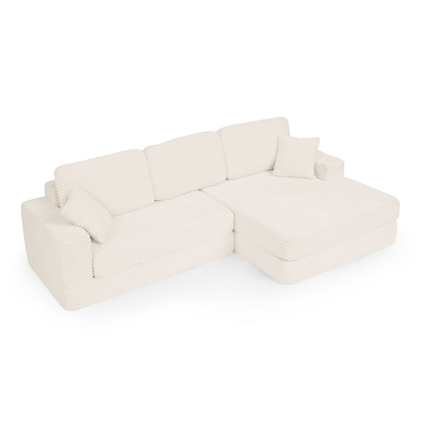 English Elm Right Modular Sectional Sofa Corduroy Upholstered Converts to Queen Bed Space Saving W487S00301