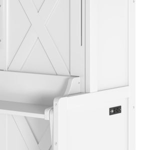 English Elm Full Murphy Bed with Fold Down Desk Led Lighting and Usb Port for Studio Spaces White W1580S00454