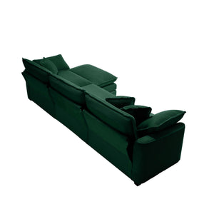 English Elm Corduroy L-Shaped 3-Seater Sofa With Ottoman – Stylish Green Comfort For Small Living Rooms W714S00817