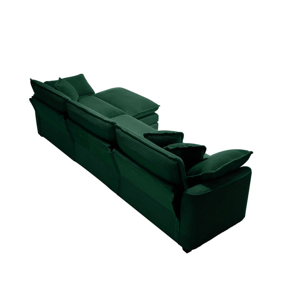 English Elm Corduroy L-Shaped 3-Seater Sofa With Ottoman – Stylish Green Comfort For Small Living Rooms W714S00817